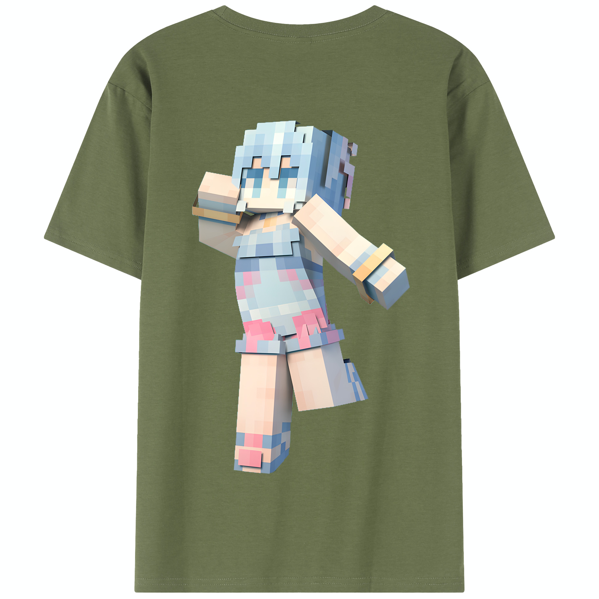 （画像用） マインクラフト ブロックの世界 Minecraft MC Block world 綿100％半袖Tシャツ（背面プリント）